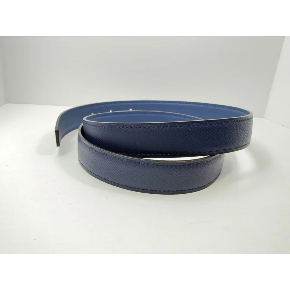 Authentic HERMES H Logo Reversible Belt Strap Blue Gold Tone Buckle Kit 85
